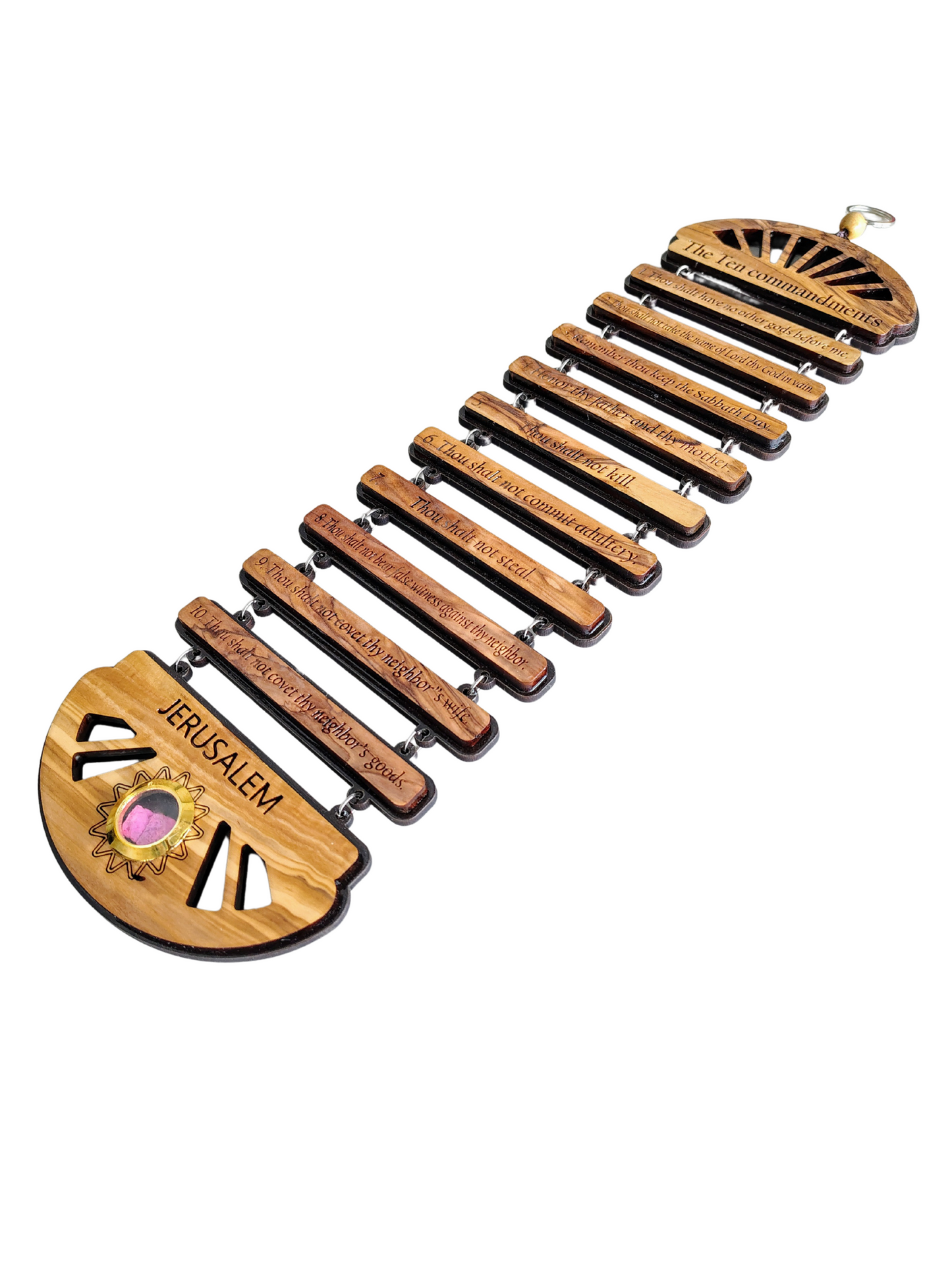 Ten Commandments Olivewood Wall Hanging - 41 cm x 12 cm