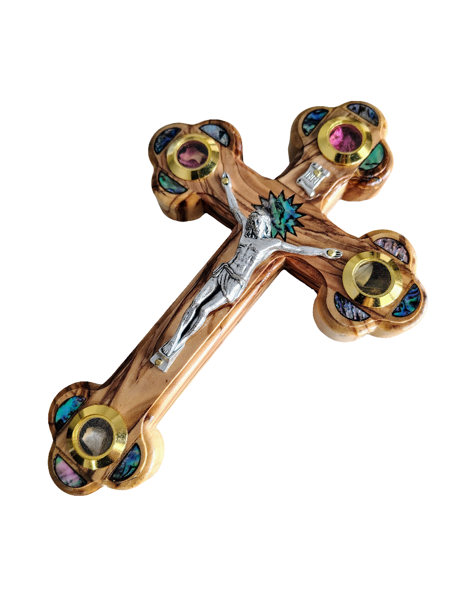 Mother of Pearl Olivewood Wall Cross with Star - 18 cm