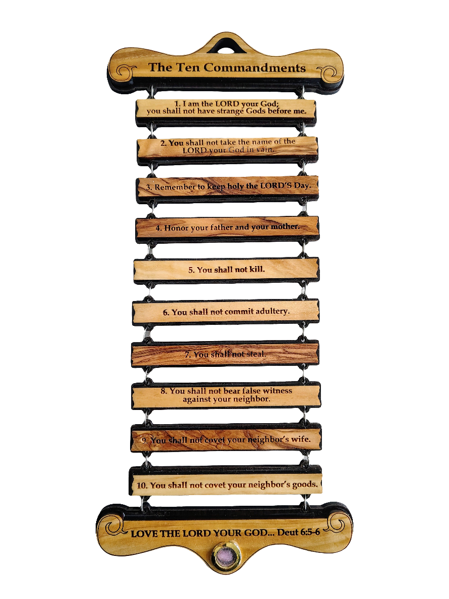 Ten Commandments Olivewood Wall Hanging - 31 cm x 14 cm