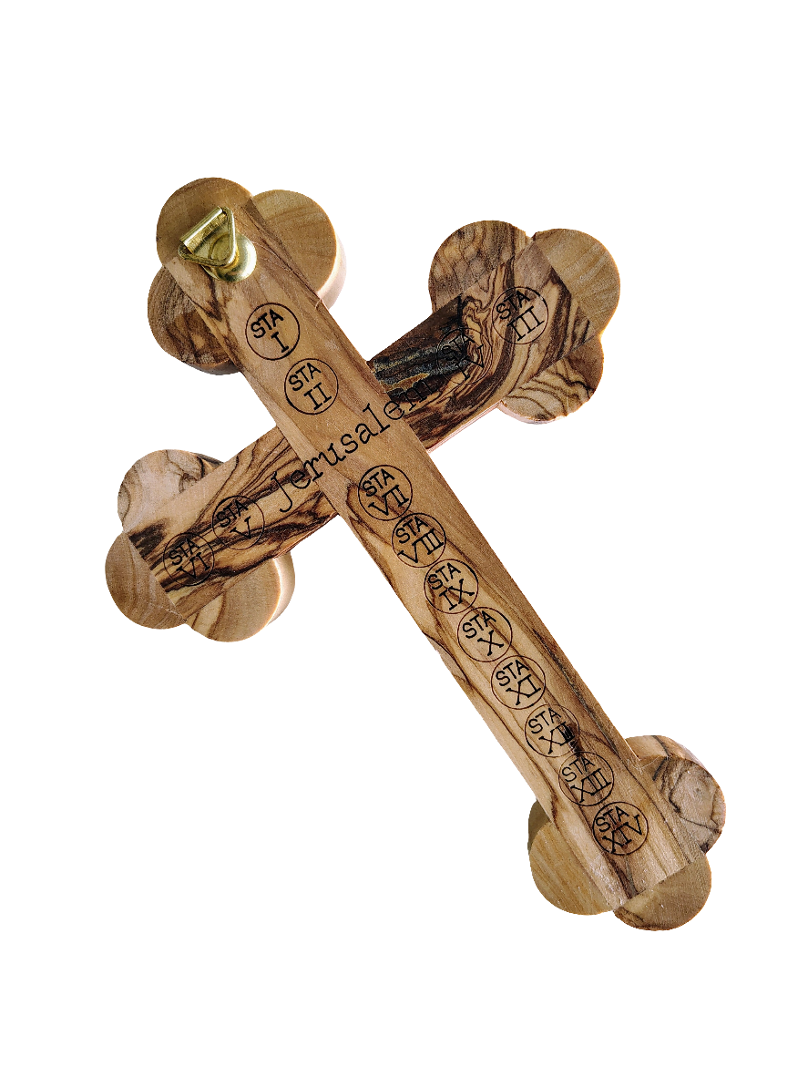 Mother of Pearl Olivewood Wall Cross with Star - 18 cm