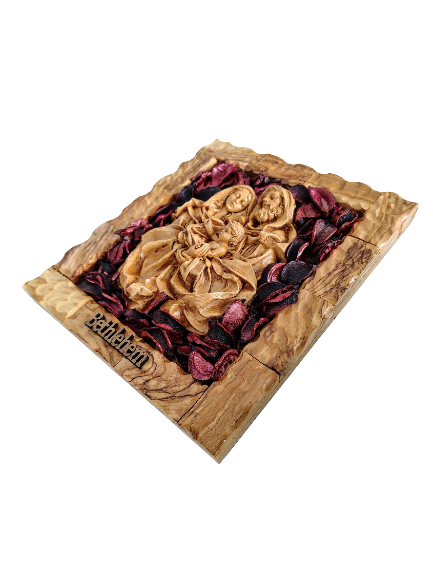 Olivewood Holy Family Plaque - 25 cm x 23 cm
