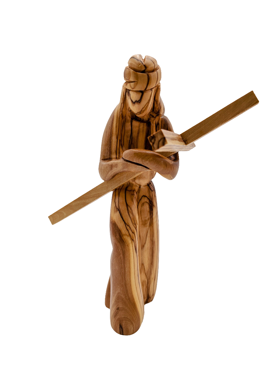 Olivewood Statuette of Jesus Christ Carrying the Cross - 22 cm