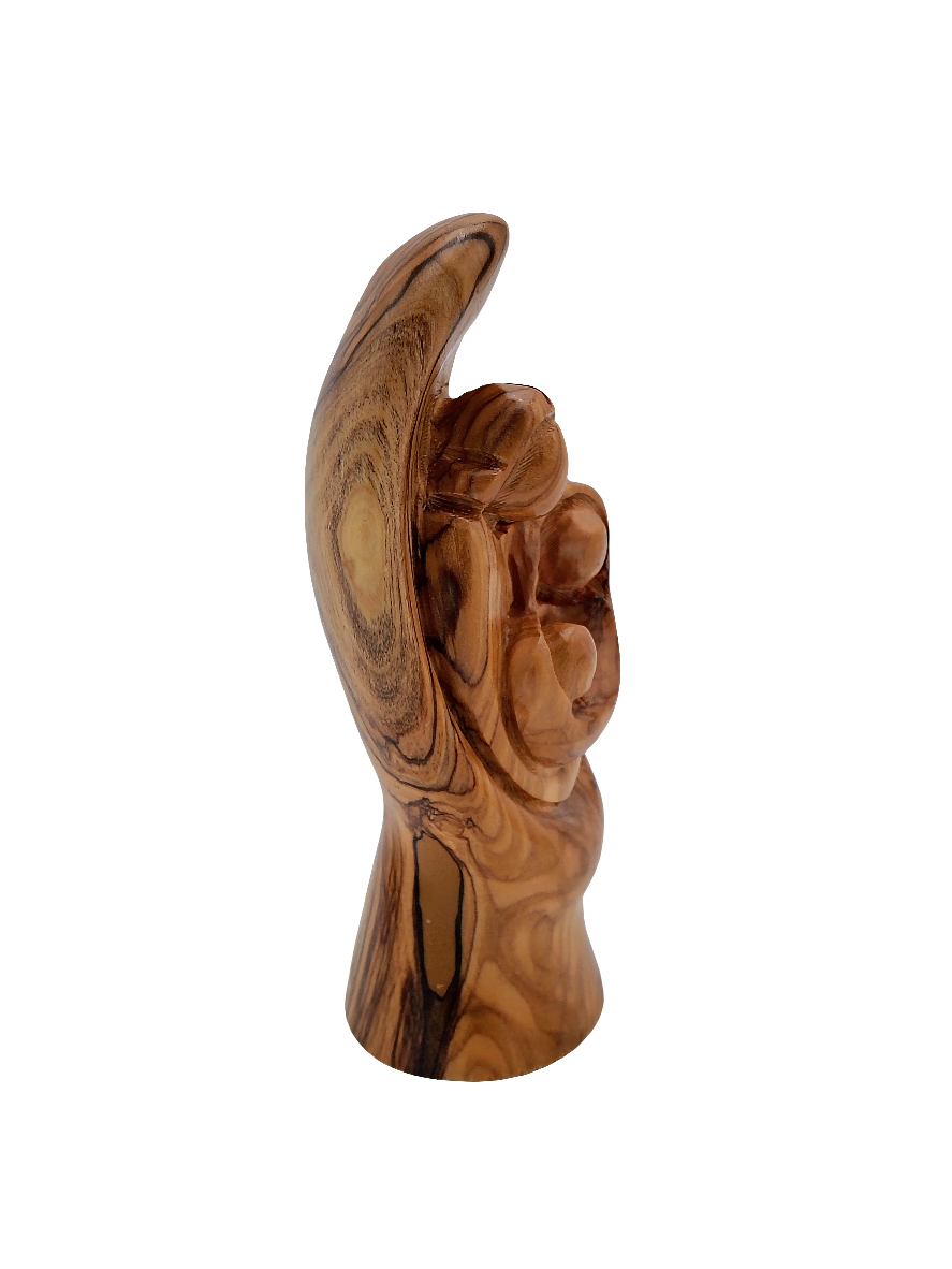 Olivewood Holy Family in the Palm of God's Hand Statuette - 15 cm