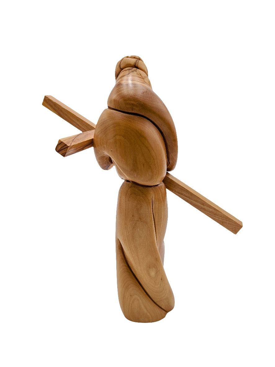 Olivewood Statuette of Jesus Christ Carrying the Cross - 22 cm