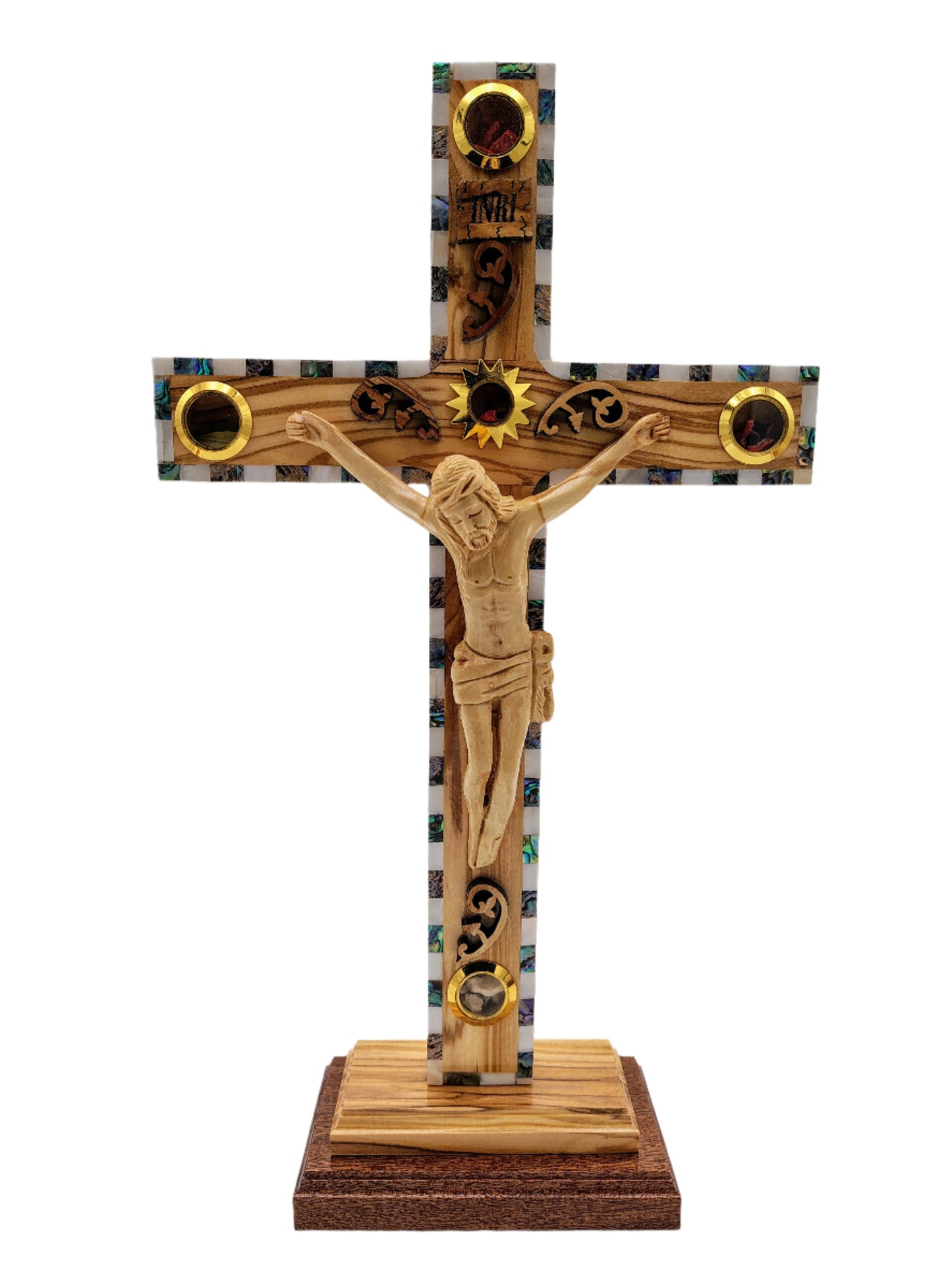 Mother of Pearl Olivewood Cross - 38.5 cm