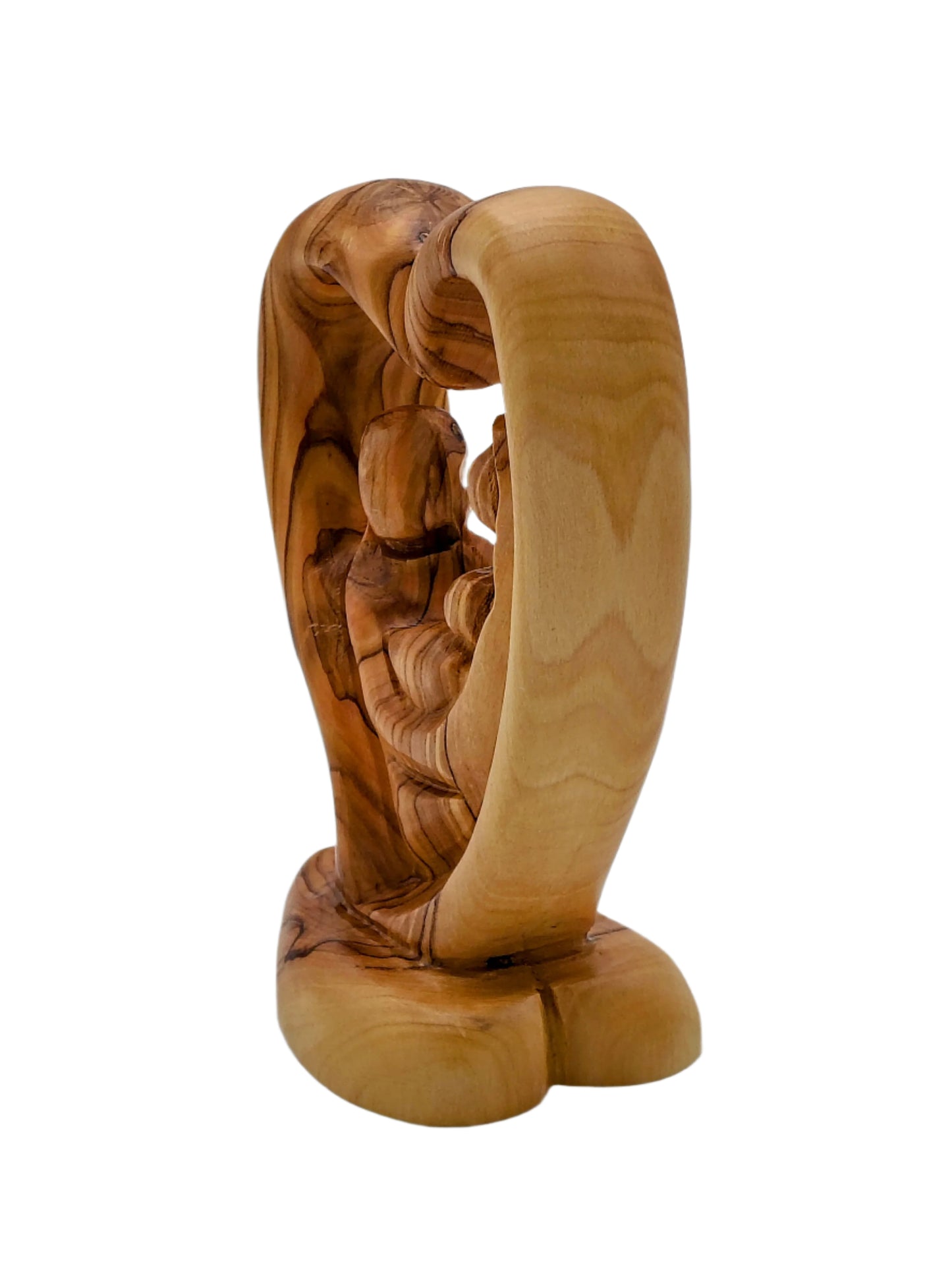 Olivewood Heart-Shaped Holy Family Statuette - 13.5 cm