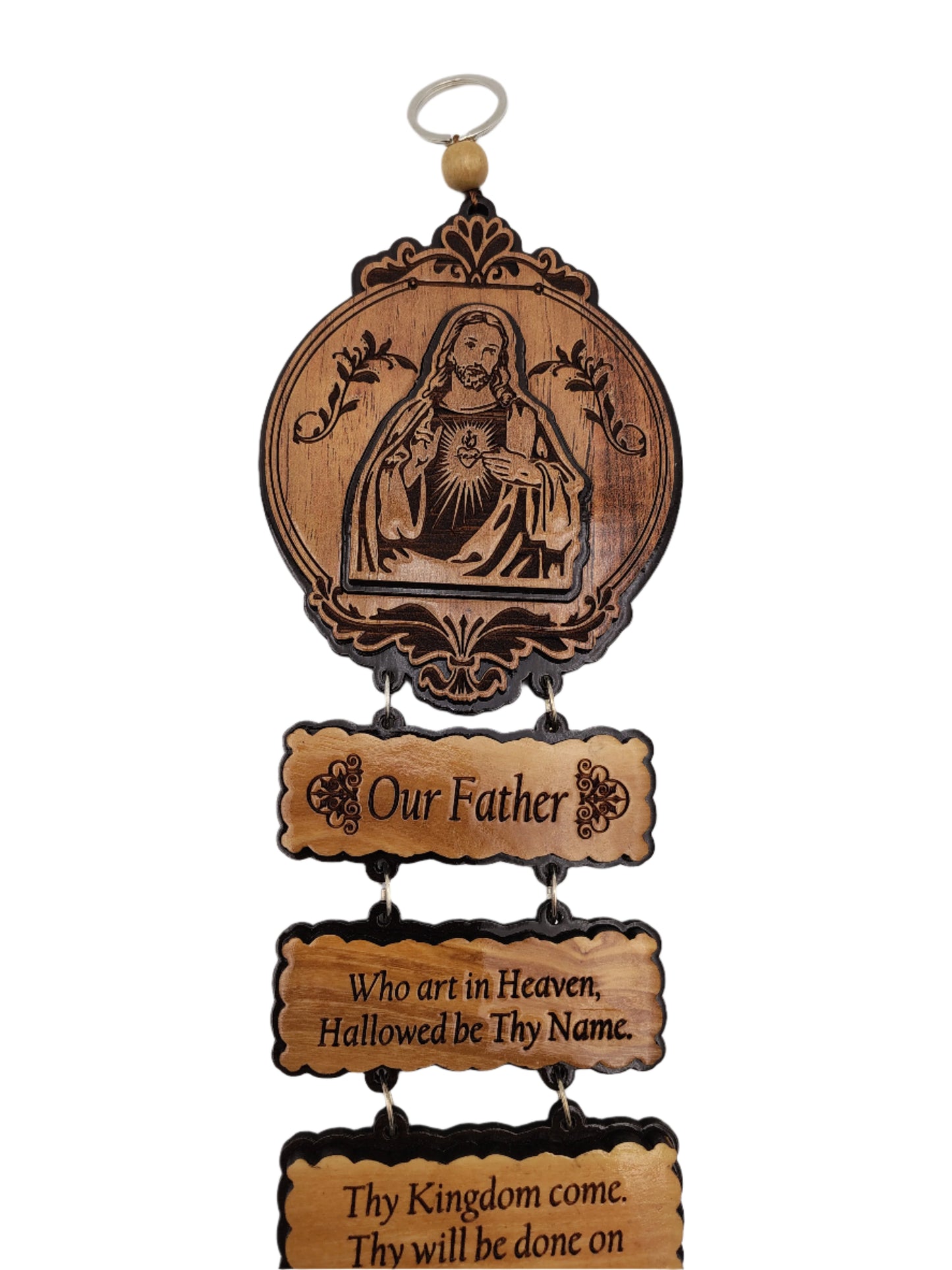 The Lord's Prayer Wooden Wall Hanging with Holy Water Bowl - 47 cm