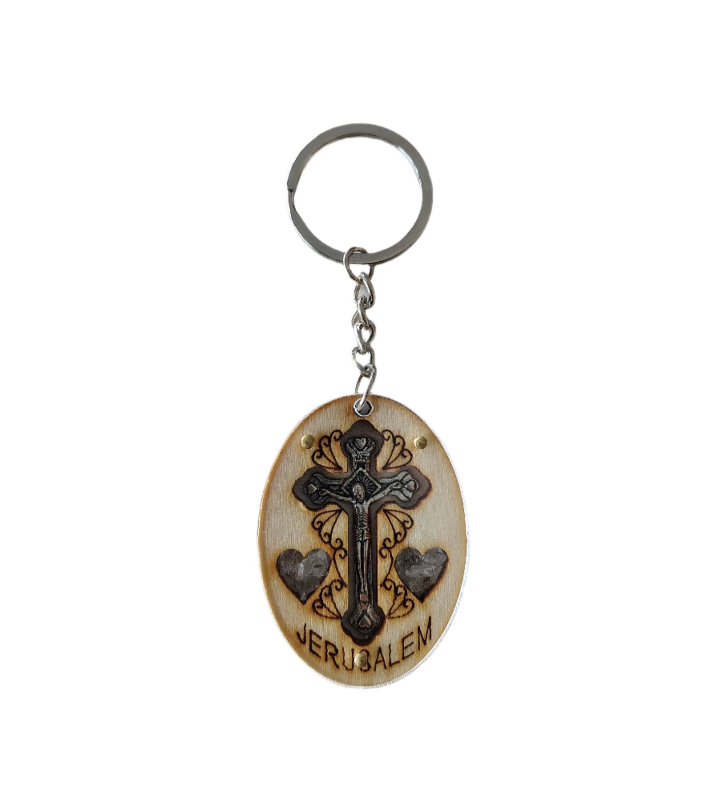 Crucifix Keychain with Hearts