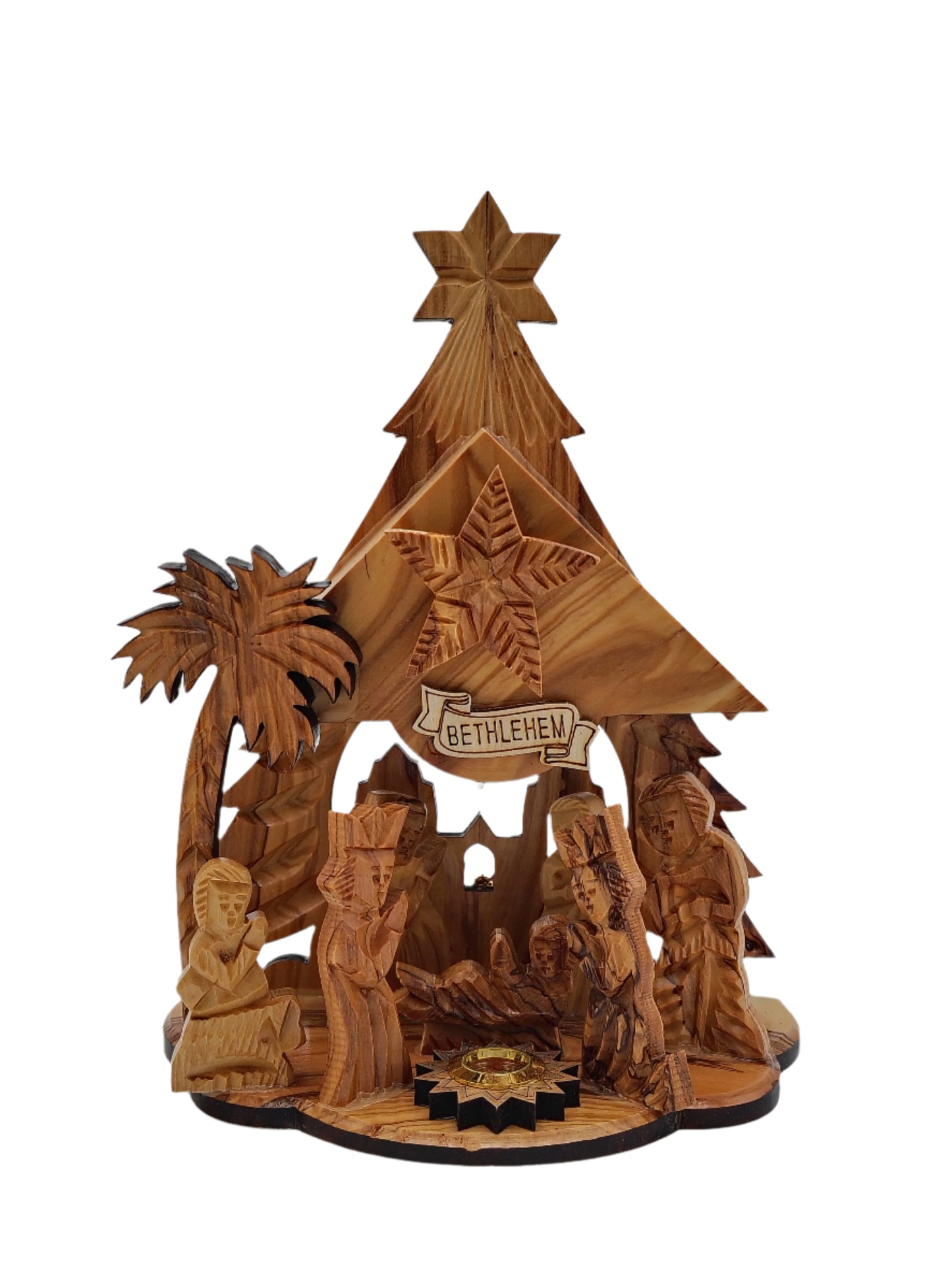 Musical Olivewood Bethlehem Nativity Scene - 19.5 cm x 14.5 cm