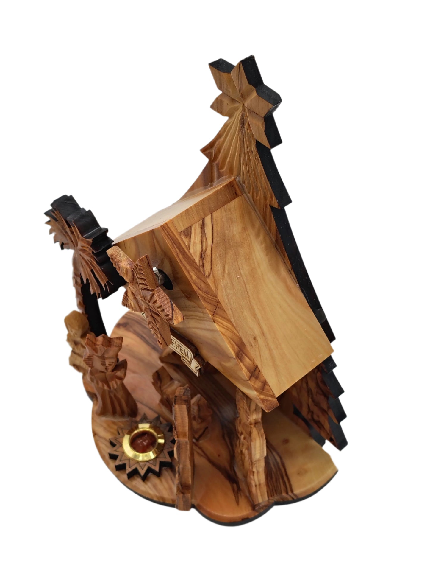 Musical Olivewood Bethlehem Nativity Scene - 19.5 cm x 14.5 cm