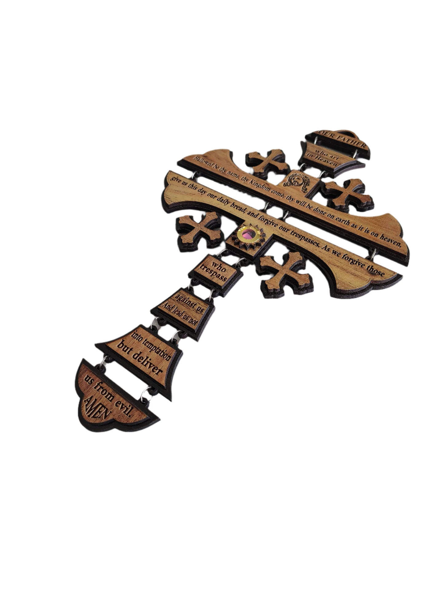 Wooden Wall Hanging Cross with the Lord's Prayer - 30 cm x 19 cm