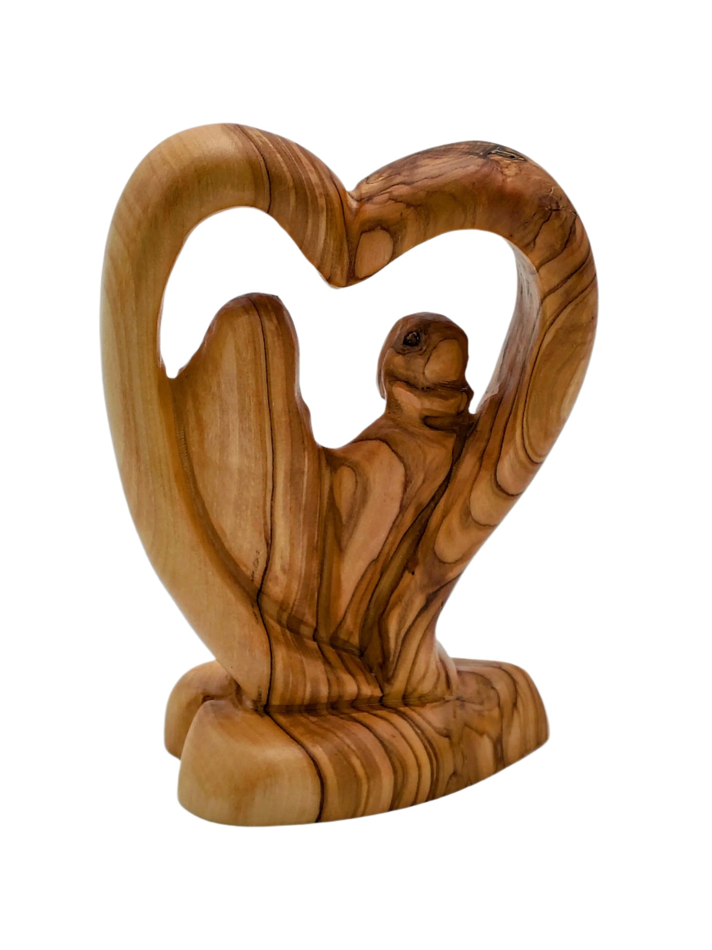 Olivewood Heart-Shaped Holy Family Statuette - 13.5 cm