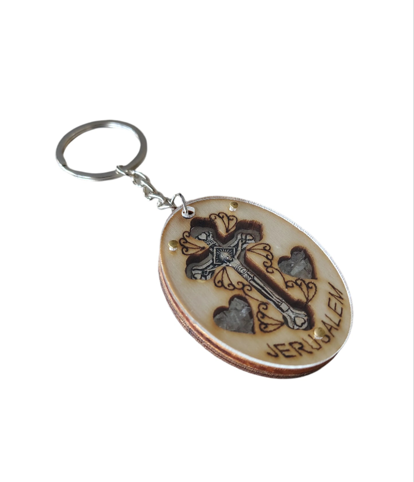 Crucifix Keychain with Hearts