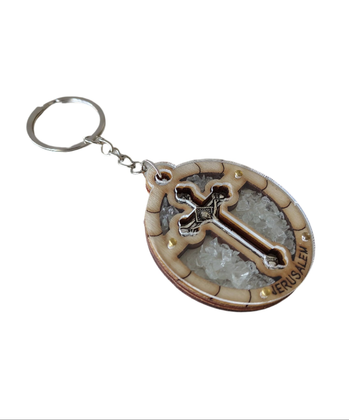 Crucifix Keychain with White Stones