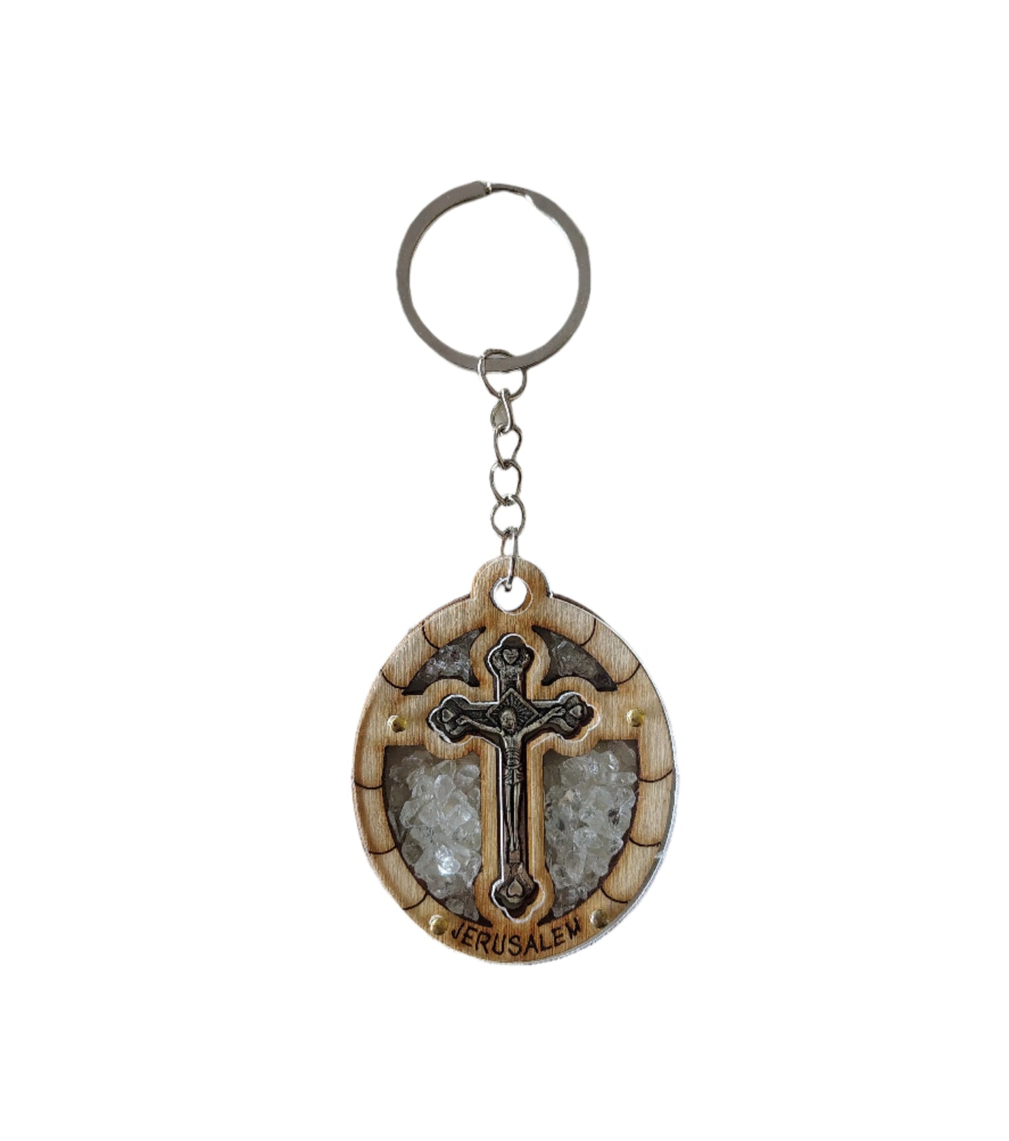 Crucifix Keychain with White Stones