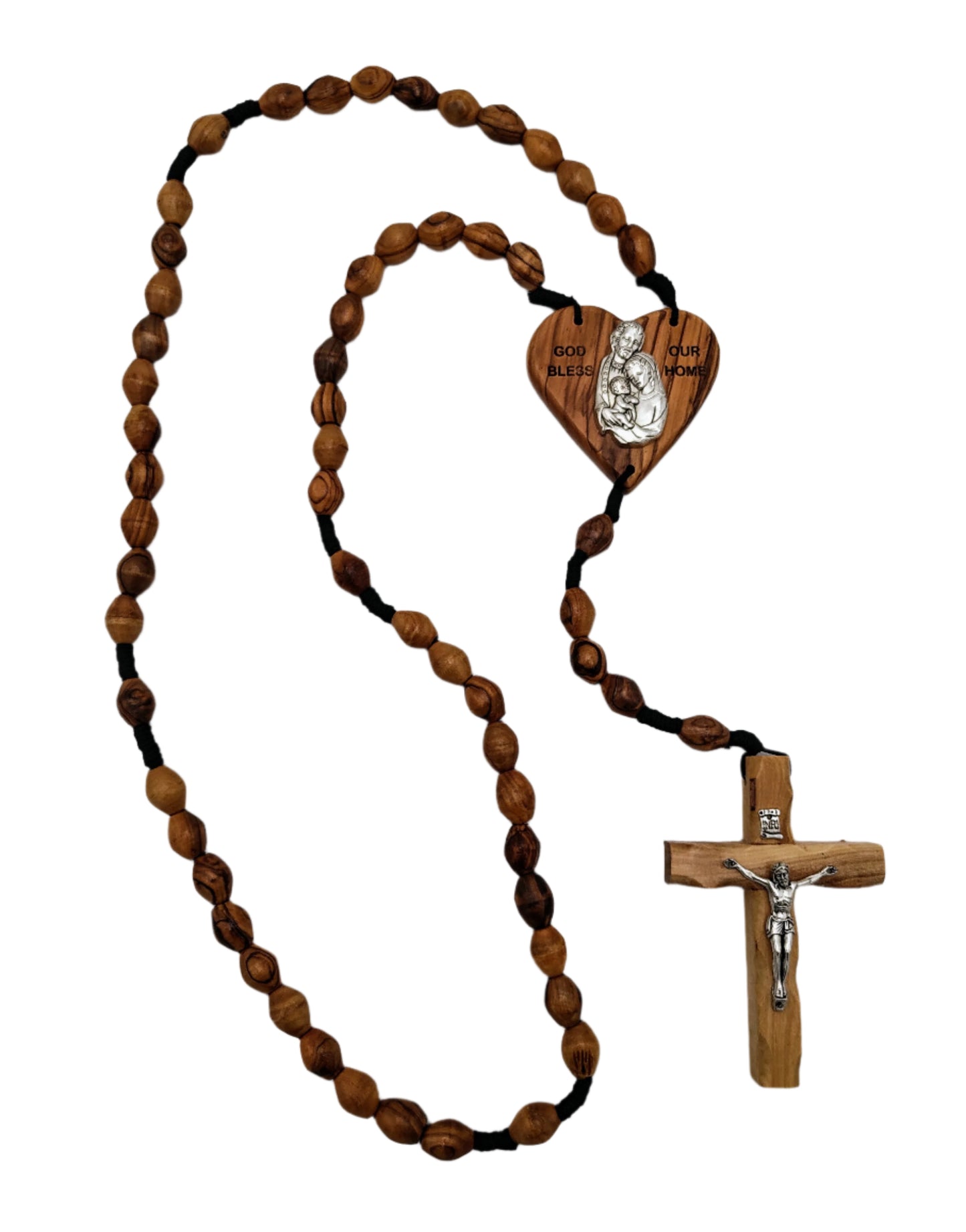 Olivewood Rosary Beads Wall Hanging with Cross - 63 cm