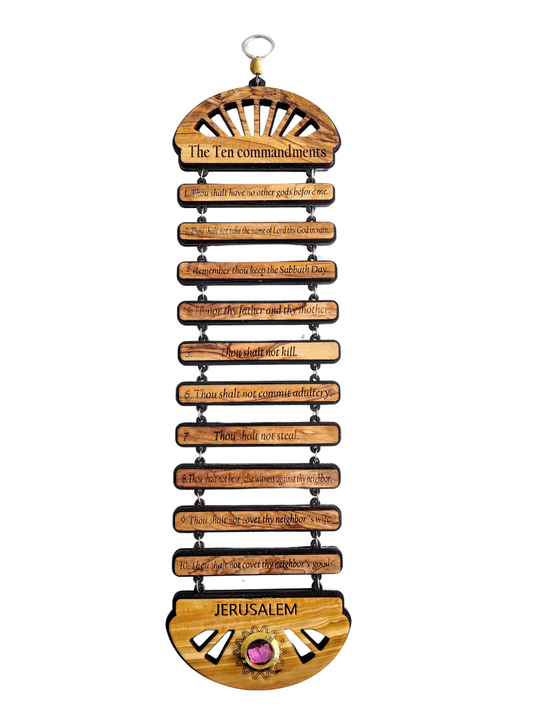 Ten Commandments Olivewood Wall Hanging - 41 cm x 12 cm
