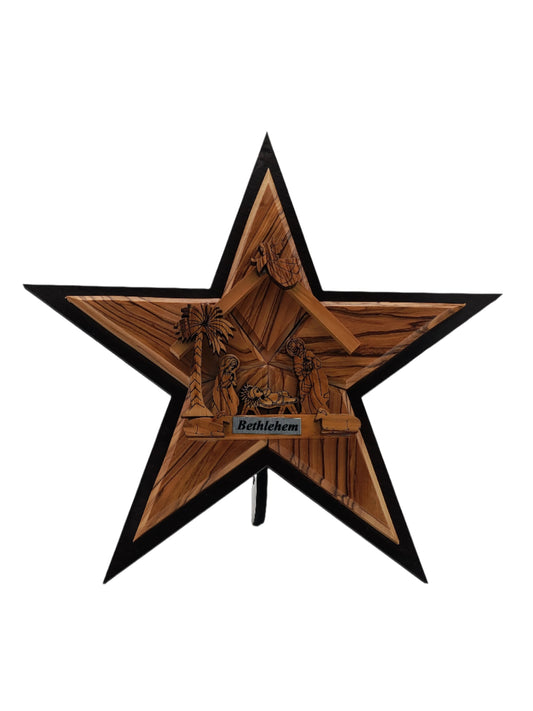 Olivewood Bethlehem Star Nativity Scene - 25 cm x 25 cm