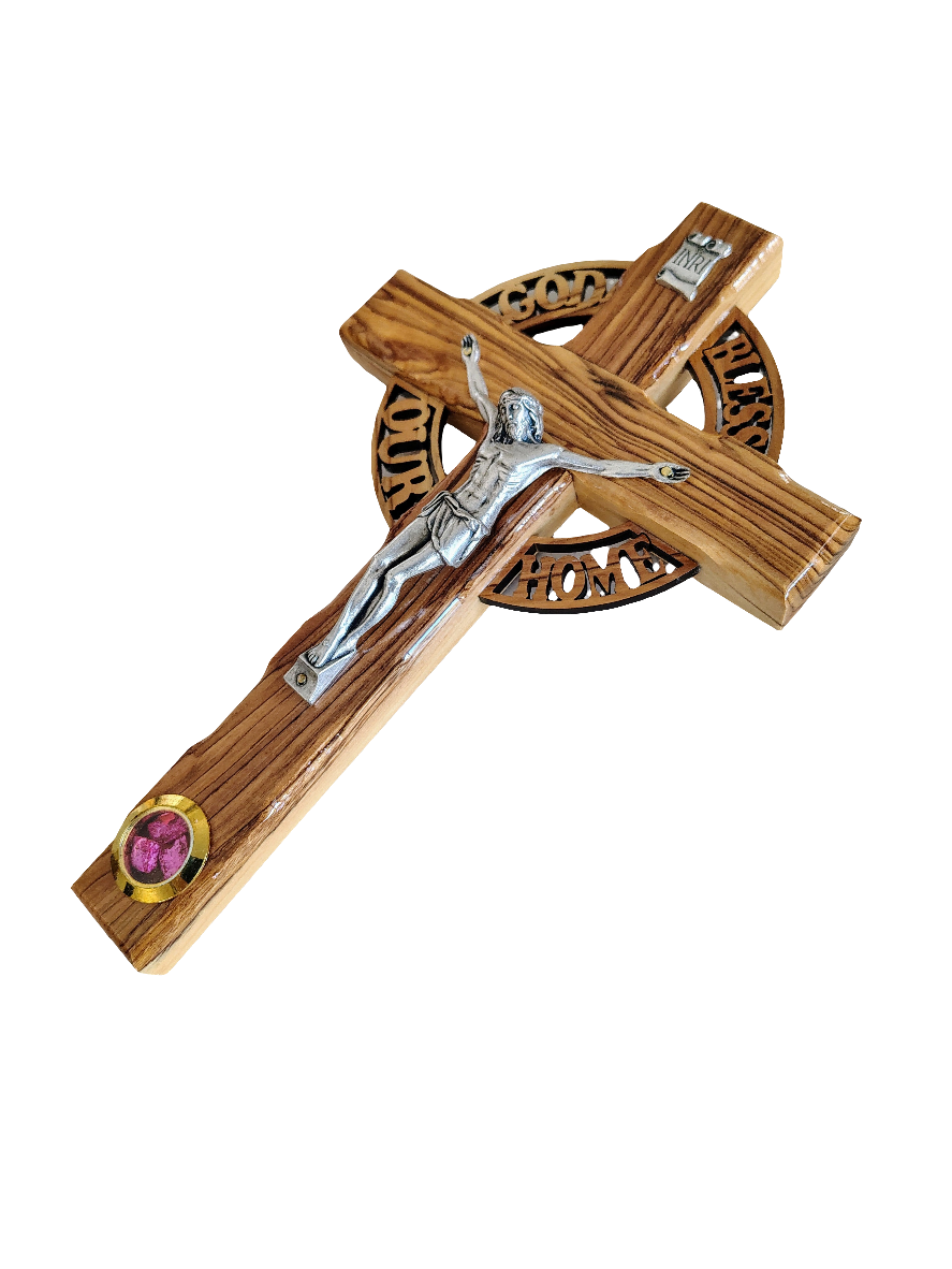 Olivewood God Bless Our Home Cross - 24.5 cm