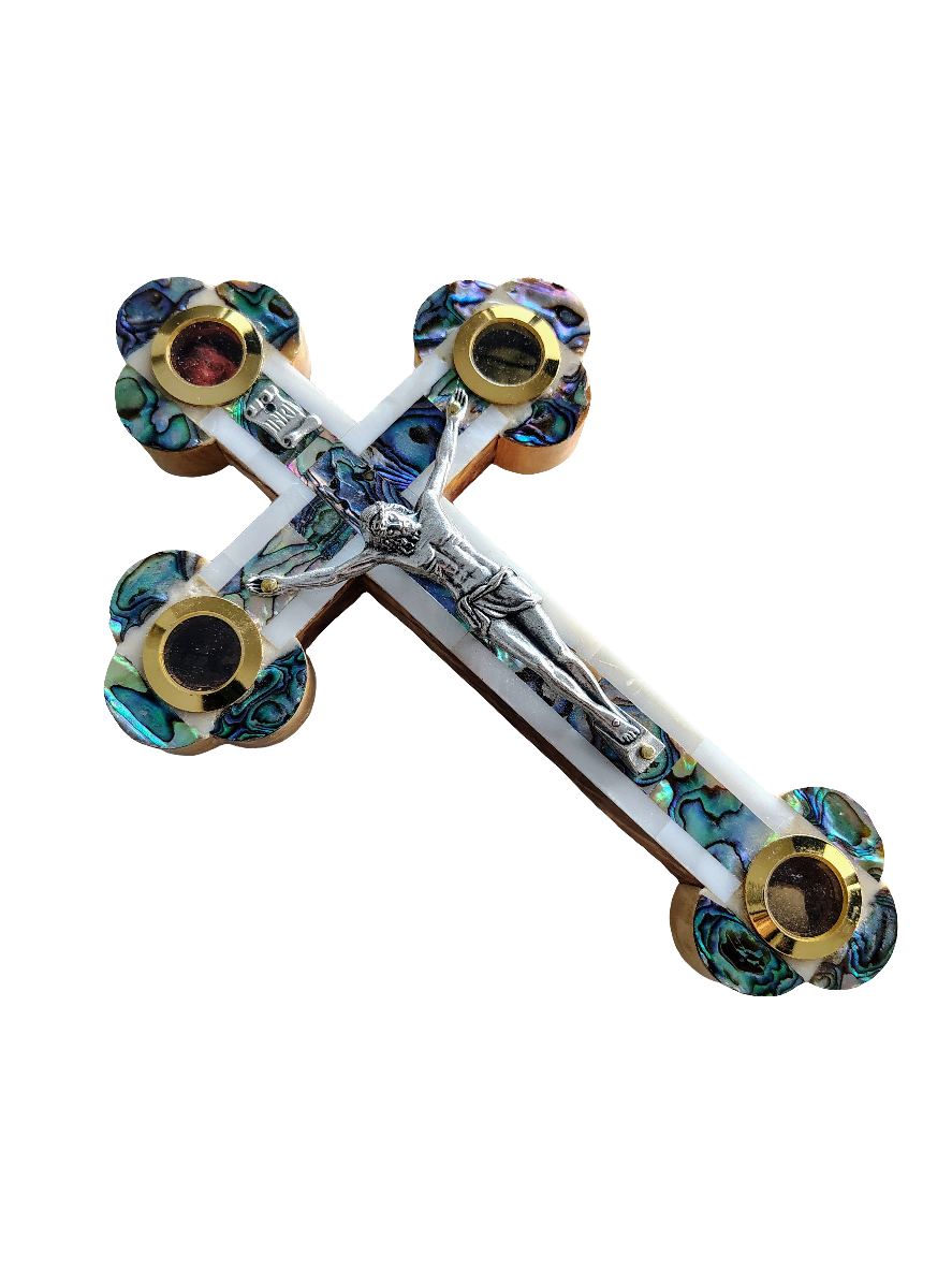 Mother of Pearl Olivewood Wall Cross - 18 cm