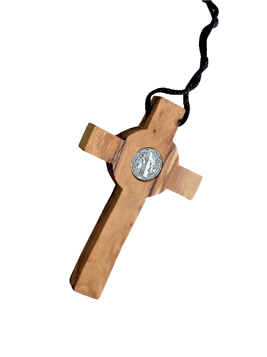 St Benedict Olivewood Palm Crucifix Necklace - 8 cm
