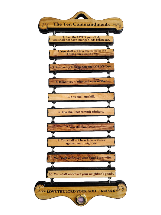 Ten Commandments Olivewood Wall Hanging - 31 cm x 14 cm