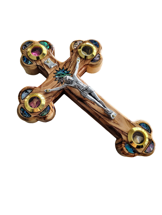 Mother of Pearl Olivewood Wall Cross with Star - 18 cm