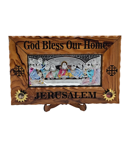 Silver-Plated Olivewood Last Supper - 24 cm x 15 cm