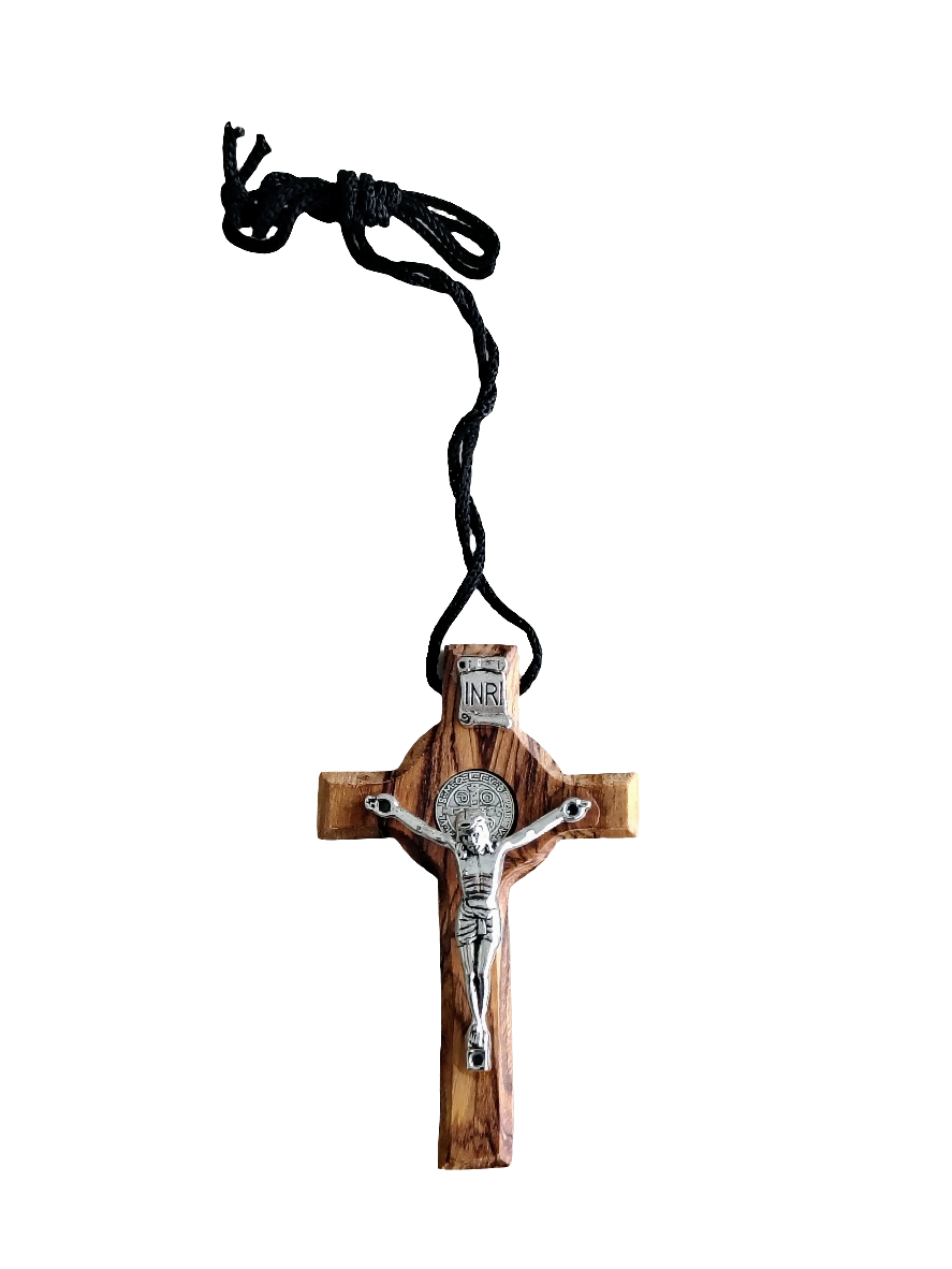 St Benedict Olivewood Palm Crucifix Necklace - 8 cm