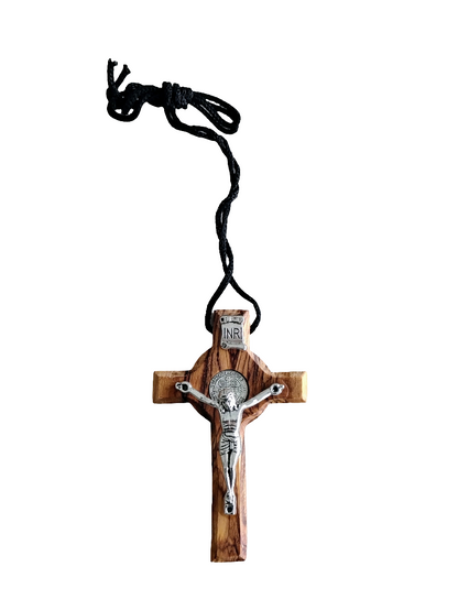 St Benedict Olivewood Palm Crucifix Necklace - 8 cm