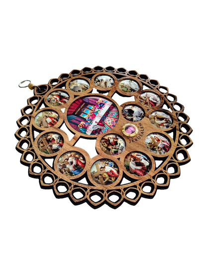 Wooden Wall Plaque with 14 Stations of the Cross and Last Supper Icons