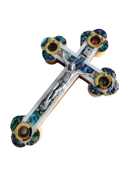 Mother of Pearl Olivewood Wall Cross - 18 cm