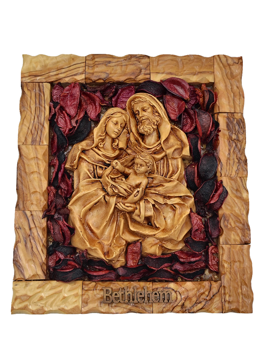 Olivewood Holy Family Plaque - 25 cm x 23 cm