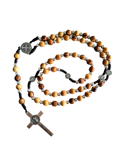St Benedict Olivewood Rosary Beads Necklace