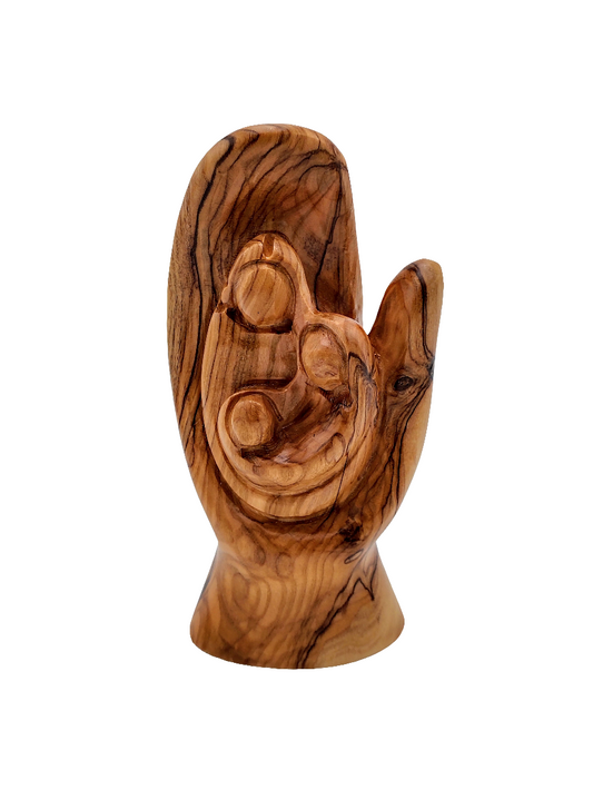 Olivewood Holy Family in the Palm of God's Hand Statuette - 15 cm