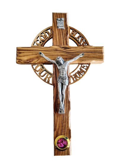 Olivewood God Bless Our Home Cross - 24.5 cm