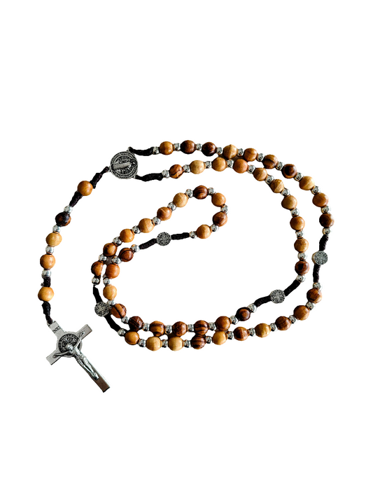 St Benedict Olivewood Rosary Beads Necklace