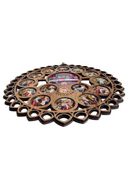 Wooden Wall Plaque with 14 Stations of the Cross and Last Supper Icons