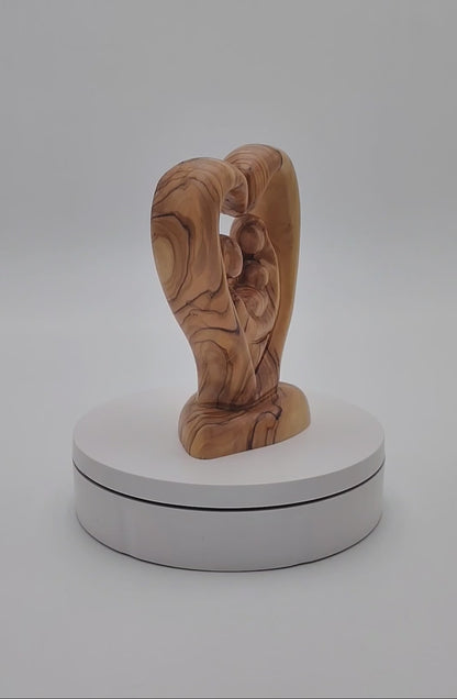 Olivewood Heart-Shaped Holy Family Statuette - 13.5 cm