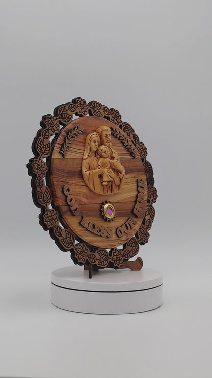 Olivewood God Bless Our Home Holy Family Plaque - 23 cm x 23 cm