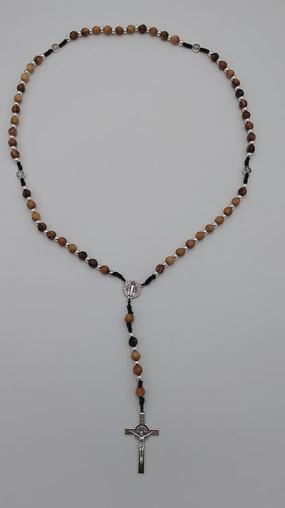 St Benedict Olivewood Rosary Beads Necklace