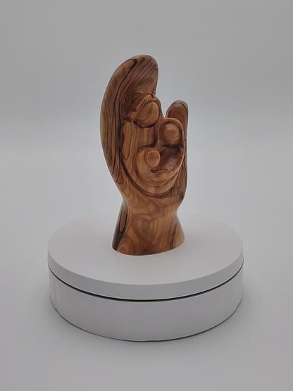 Olivewood Holy Family in the Palm of God's Hand Statuette - 15 cm