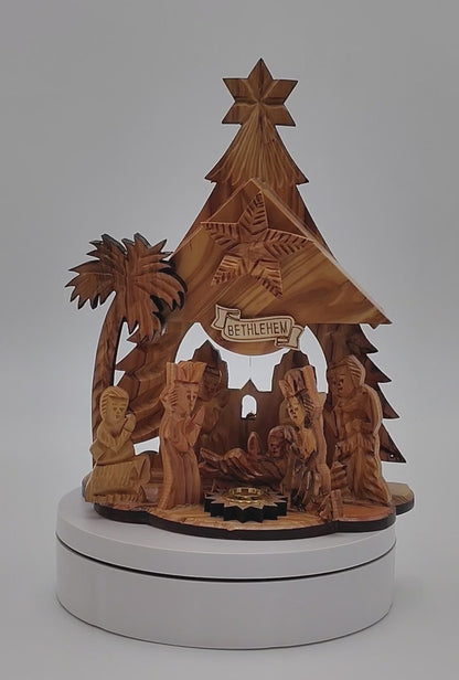 Musical Olivewood Bethlehem Nativity Scene - 19.5 cm x 14.5 cm