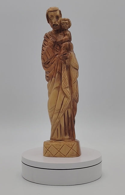 Olivewood Statuette of Joseph and baby Jesus - 27 cm