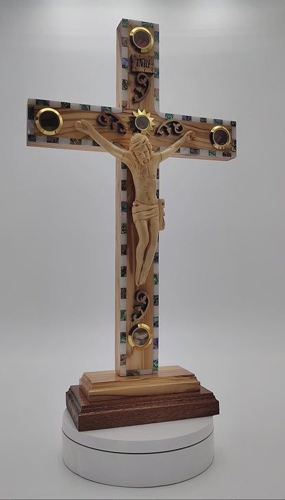 Mother of Pearl Olivewood Cross - 38.5 cm