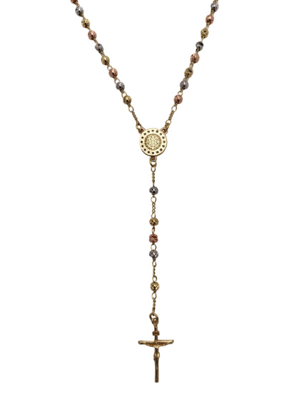 St Benedict Sterling Silver Tri-Colour Rosary Necklace with Gold-Tone Detailing