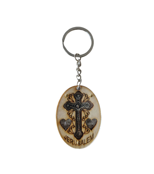 Crucifix Keychain with Hearts