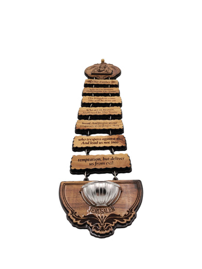 The Lord's Prayer Wooden Wall Hanging with Holy Water Bowl - 47 cm