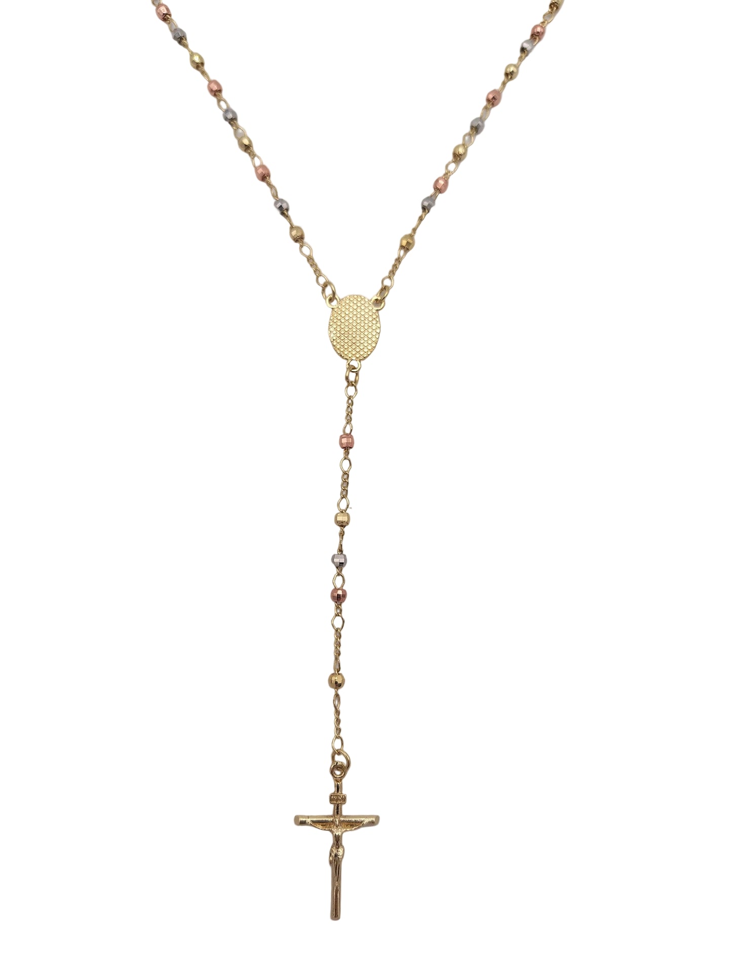 Our Lady of Guadalupe Sterling Silver Tri-Colour Rosary Necklace with Gold-Tone Detailing