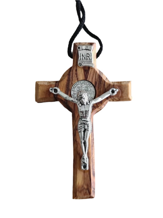 St Benedict Olivewood Palm Crucifix Necklace - 8 cm
